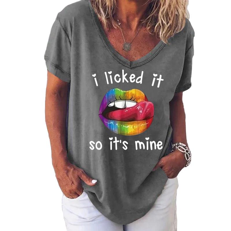 Fashion Spring  Sexy Lips Print Blouses Short Sleeved V-Neck T Shirts Casual