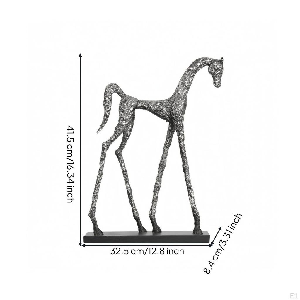 Resin Horse Figurine | Antique Silver Finish, Sculpture, Abstract Minimalist Design, for