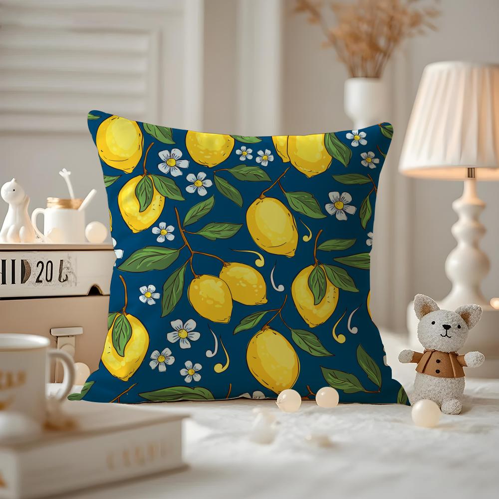 Fruit Print Cushion Cover Anti-dustmite Pillowcase Invisible Zipper Silky Short Plush Sofa Cushion Cover