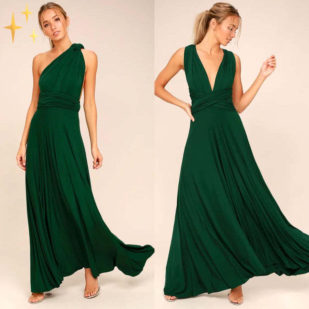 European & American Women's Solid Halter V-Neck Sleeveless Long Evening Gown