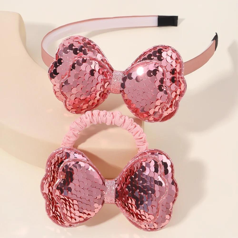 2/3 Pcs Baby Sequins Butterfly Flower Hairbands for Girls Hair Ties Set Clips Bows Headband Kids Headwear Gifts Hair Accessories