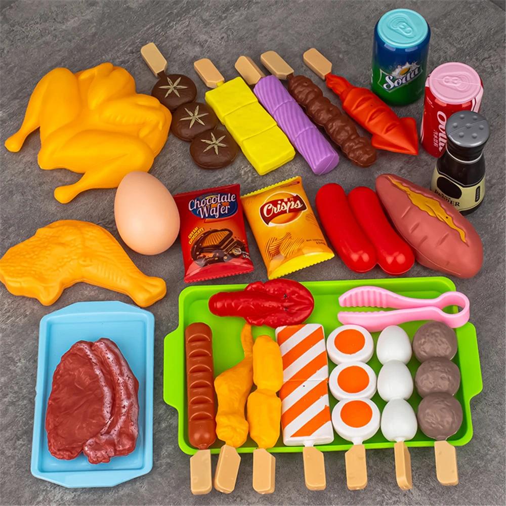 Kids Simulation Barbecue Toy Set BBQ Cooking Pretend Play Kitchen Toys Interactive Grill Play Food Cookware Playset for Children