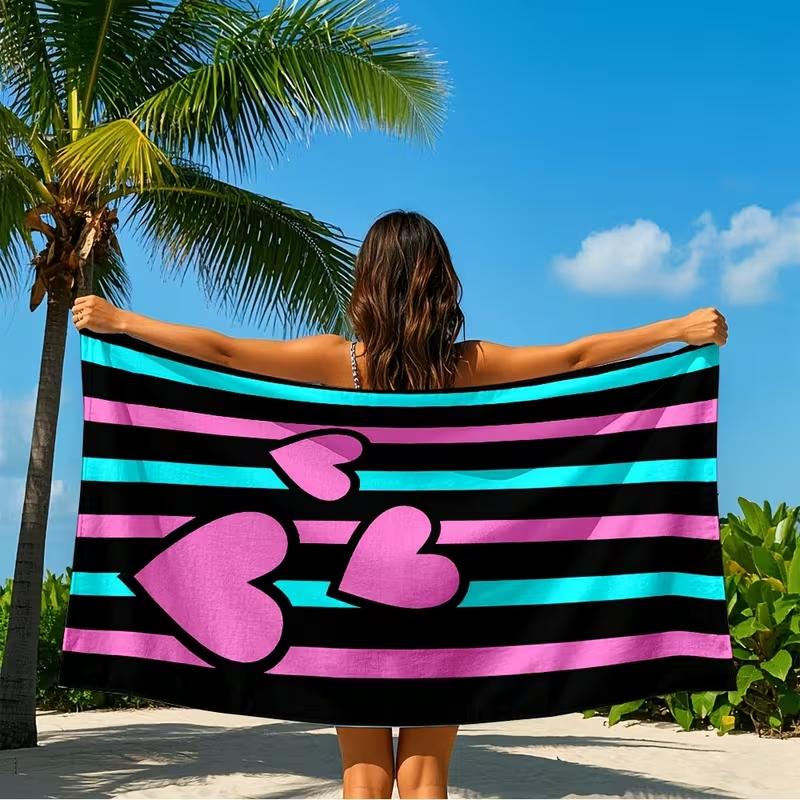 Summer Pink Leopard Print LOVE Heart Beach Towel Y2K Retro Trendy Girly Beach Blanket Quick Dry Lightweight Absorbent Towel 50X100cm &1pc