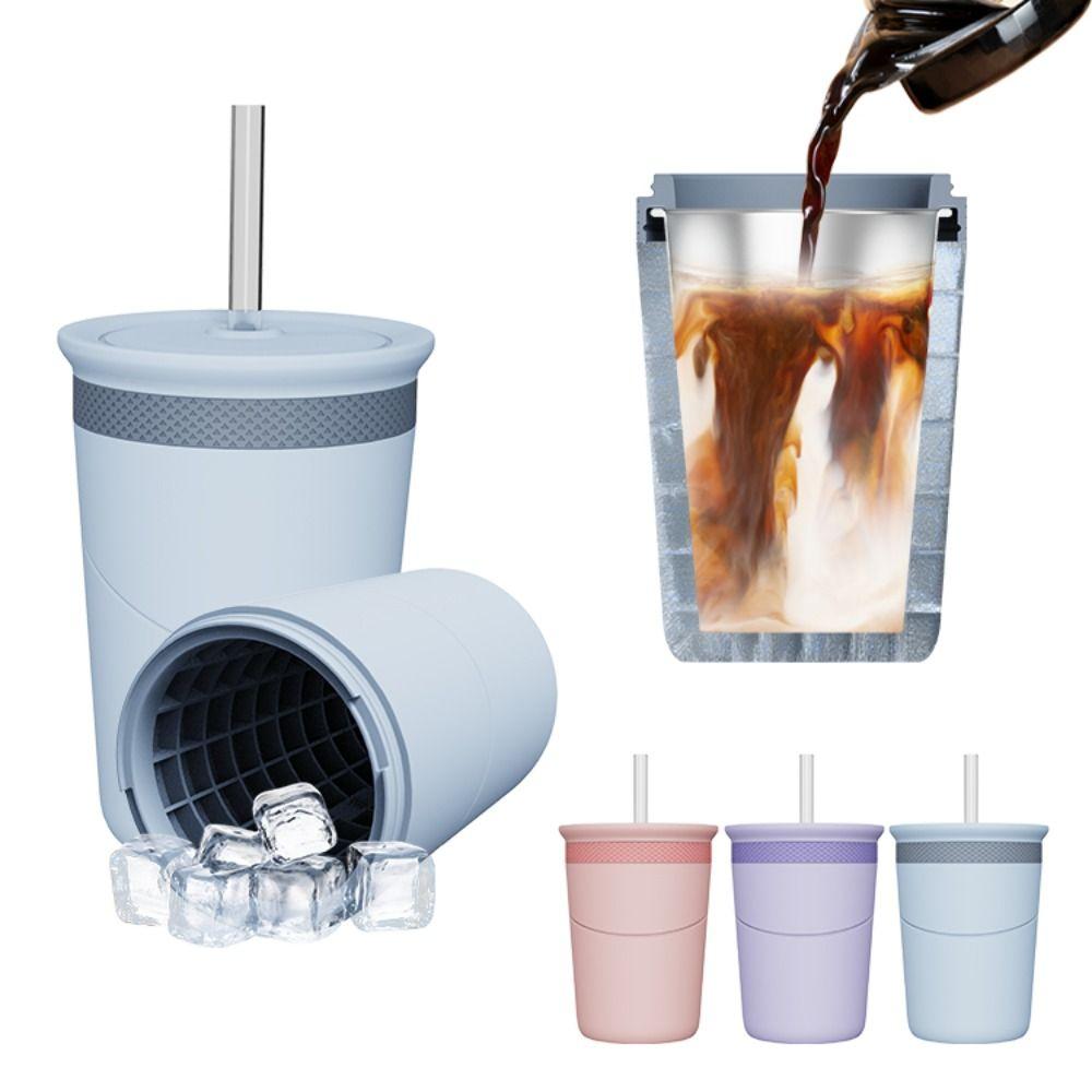 Quick Freeze Straw Cup with Ice Tray Blue Purple Pink Cold Drink Cup Summer