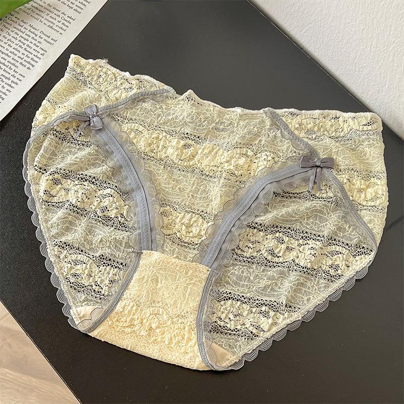 Lace Underwear Women's Pure Cotton Antibacterial Ice Silk Traceless Summer Mid Waist Sexy Girl Triangle Shorts