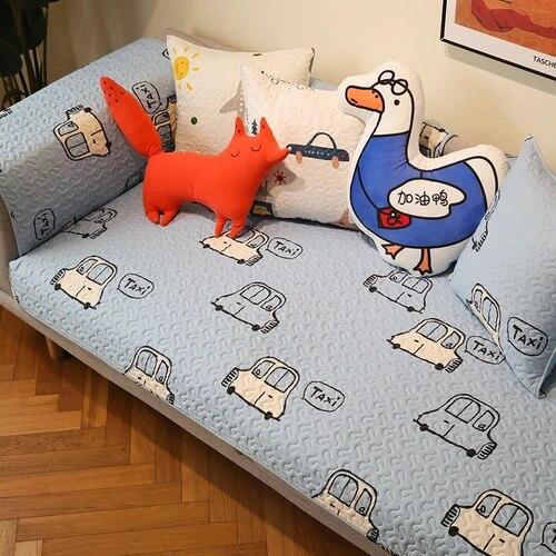 Four Season Universal Cartoon White Non-slip Sofa Covers for Living Room Cushion Couch Embroidery Soft Fabric
