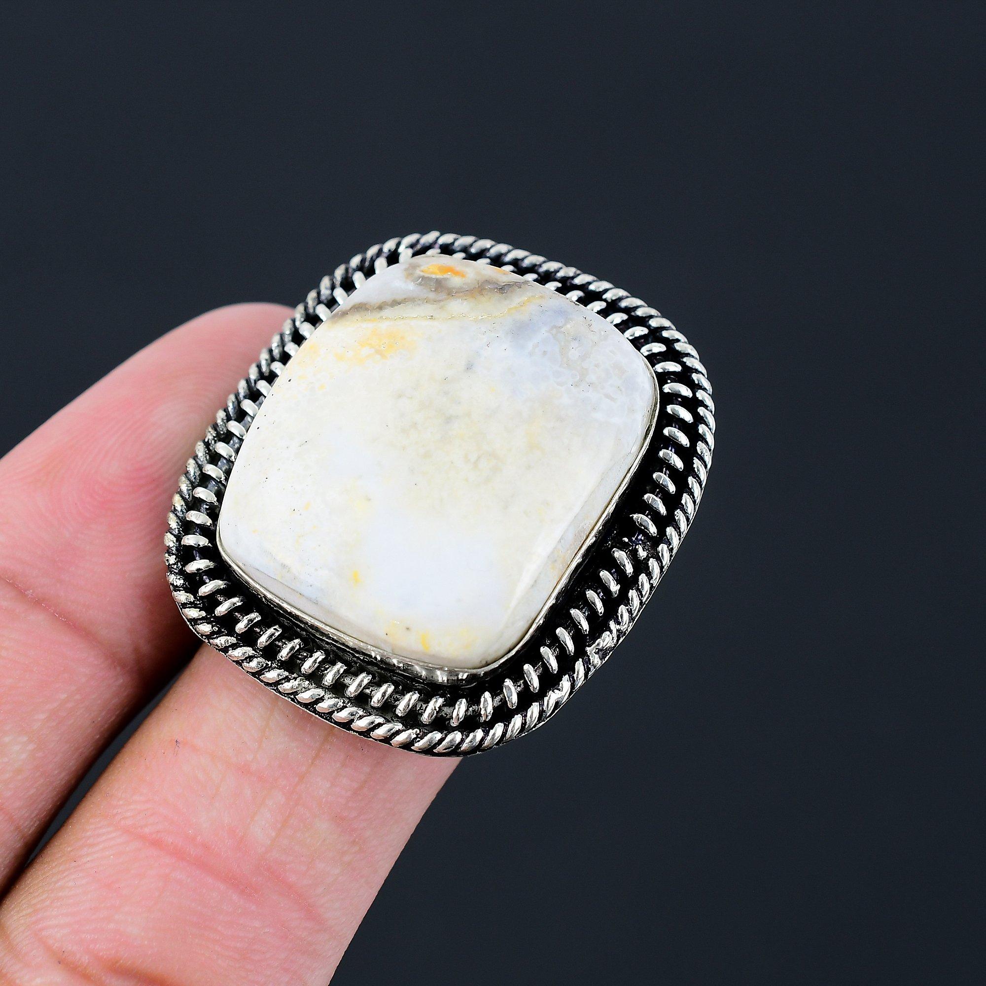 925 Sterling Silver Radiant Natural Maligano Jasper Promise Ring Jewelry US 7.5 7.5