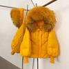 Womens Hooded Down Coat With Raccoon Fur Trim Knit Sleeve Loose Fit Mid-Length Warm Winter Jacket
