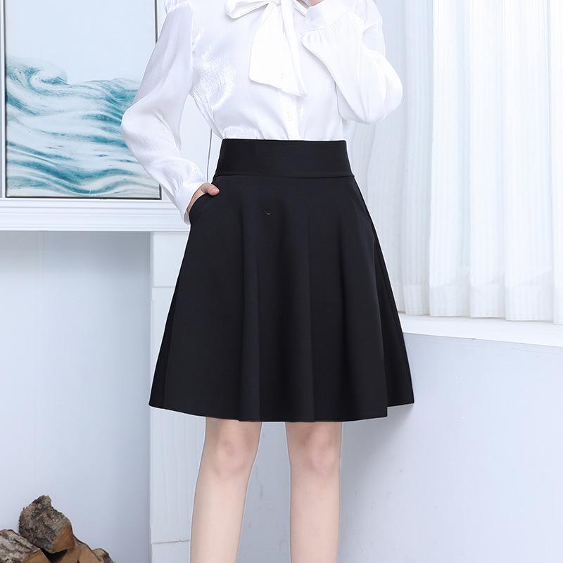Spring/Summer Women's High Waist Midi Skirt with Pockets - A-line, Anti-Exposure, Full Circle Umbrella Design, Plus Size Slimming Skirt