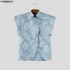 INCERUN Camisetas Casuales para Hombre de Verano Vintage de Manga Corta con Textura y Flores