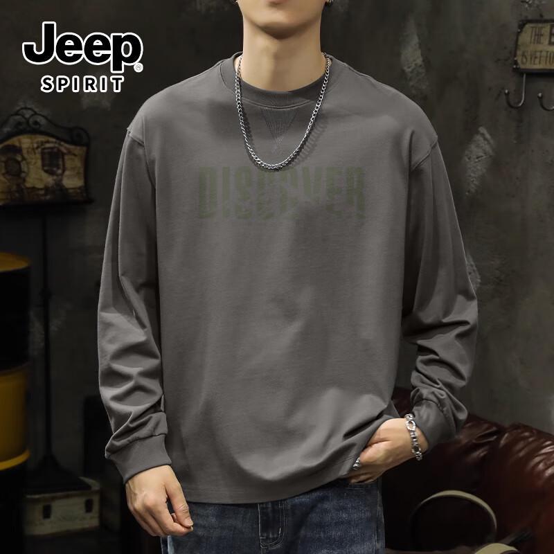 JEEP SPIRIT Men's Heavyweight Pure Cotton Long-Sleeve T-Shirt