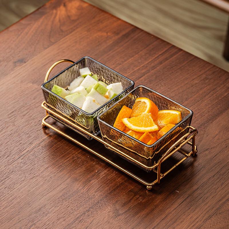 Hammered Glass Divided Serving Dish Set with Gold Stand