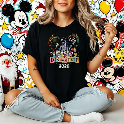 Verão Viagem Disney Algodão Camisas de Família Mickey Mouse Disneyland Casal Top Respirável Camiseta Disneyworld Estampada