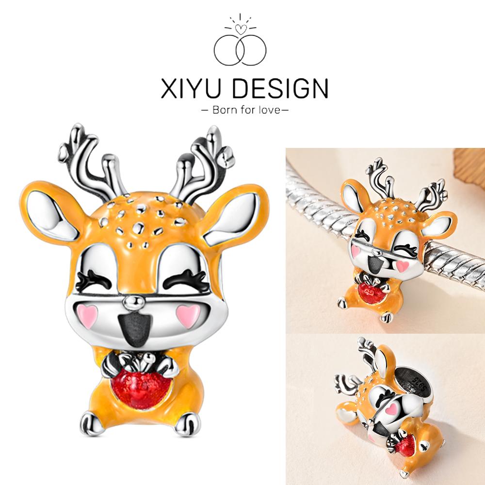 Copper Cute Apple Deer Skewer Decoration Charm Pendant Fit The Brand'S Diy Bracelet Women Christmas Charms For Jewelry Gifts