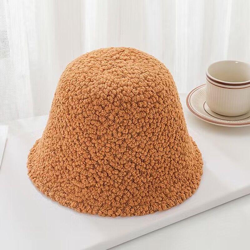 Hat Female Autumn and Winter Bucket Hat Granular Velvet Beautiful Girl Bucket Hat Cute Sweet Little Girl Versatile