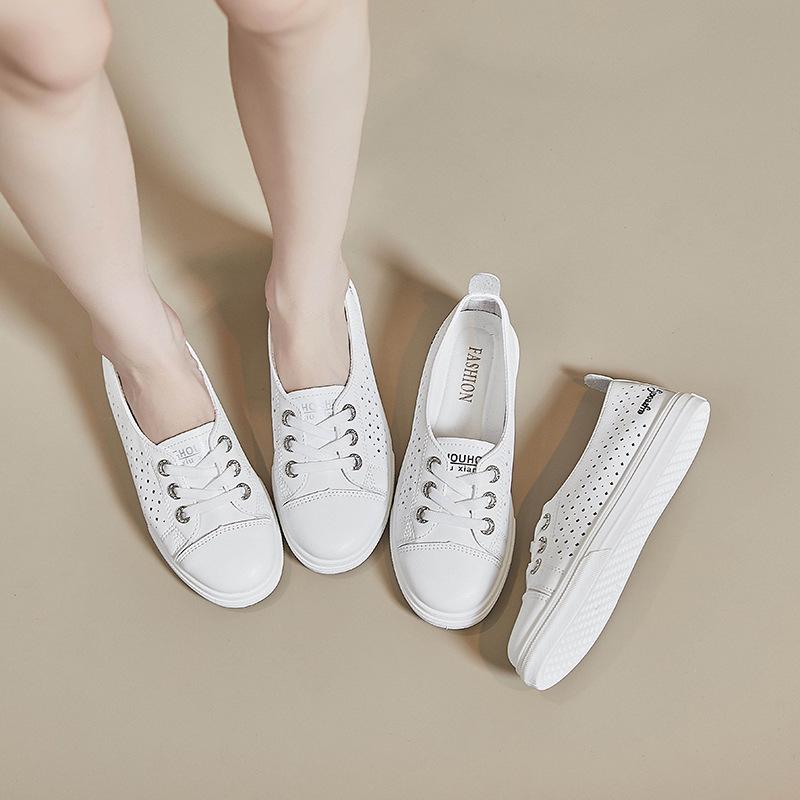 New Summer Small White Shoes for Women's Hollow Breathable Student Board Shoes Casual Shoes To Increase Climax Street Photography