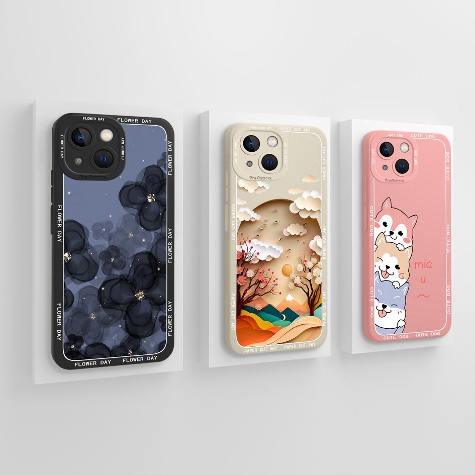 Smartphone Case For iPhone 13 14 15 16e Pro Max Mini Plus Lazy Kitten Pretty Flowers Pattern Liquid Silicone Shockproof Advanced Shell For iPhone Capa