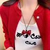 Christmas Red Bow Necklace Heart Pendant Sweater Chain Casual Personalized Gifts  For Women Girls