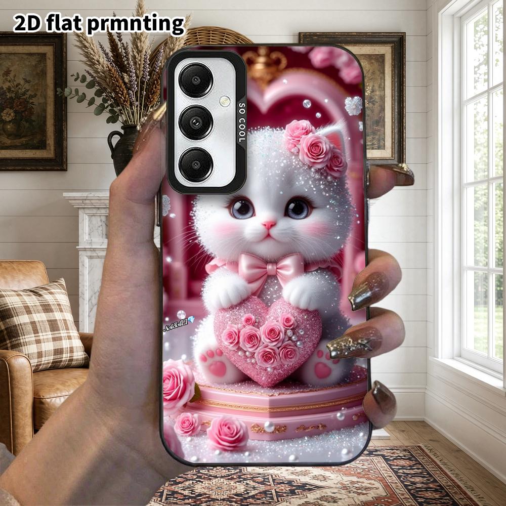 Phone Case: 2D Flat Samsung Galaxy A34 A35 M05 M06 S20 S22 S21 FE Plus 5G Protective Case, Couple Style, Pink Rose Little White Cat, Christmas and Hal