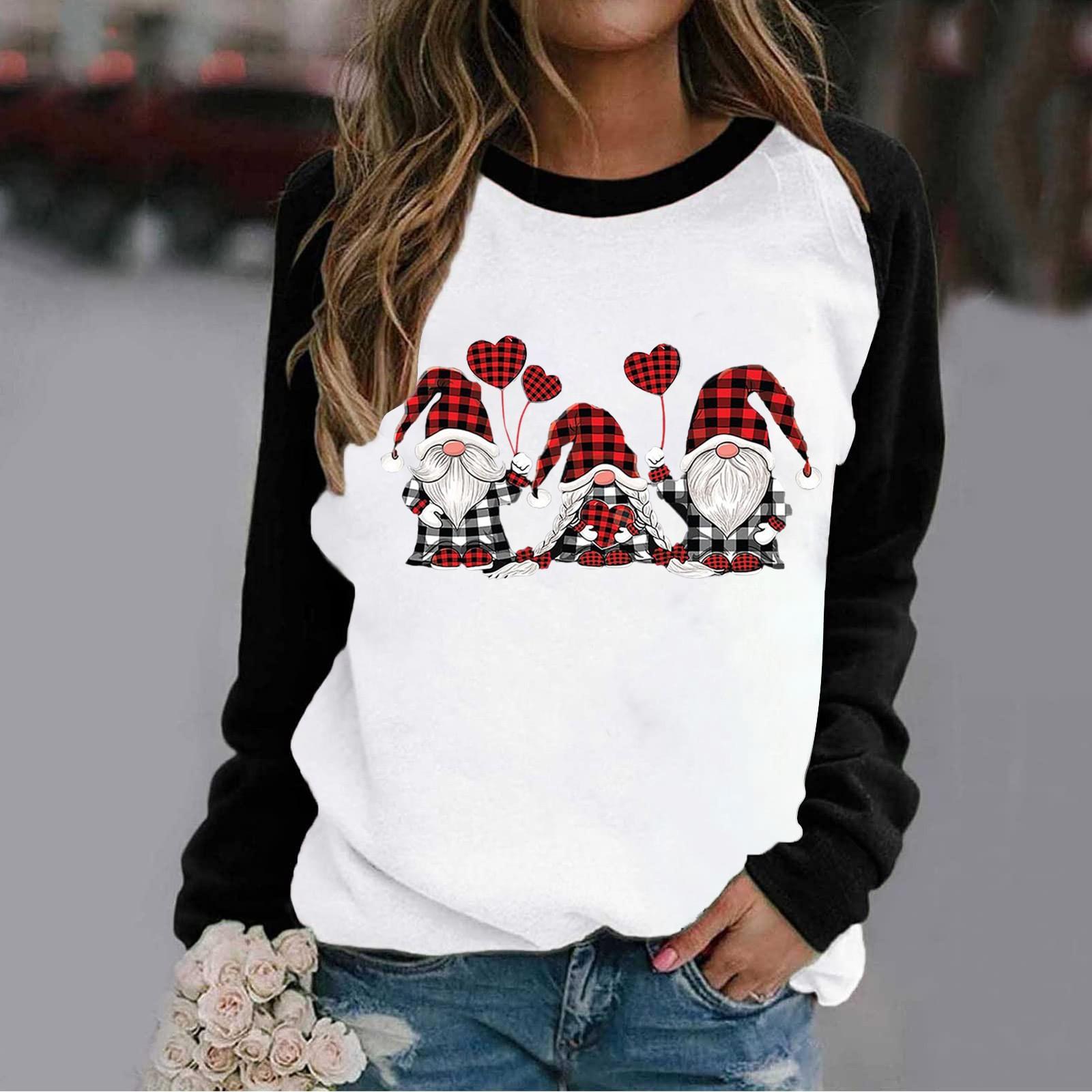 

Women s Fashion Casual Print Round Neck Long Sleeve Sweatshirt Loose Sports Pullover XL чёрный
