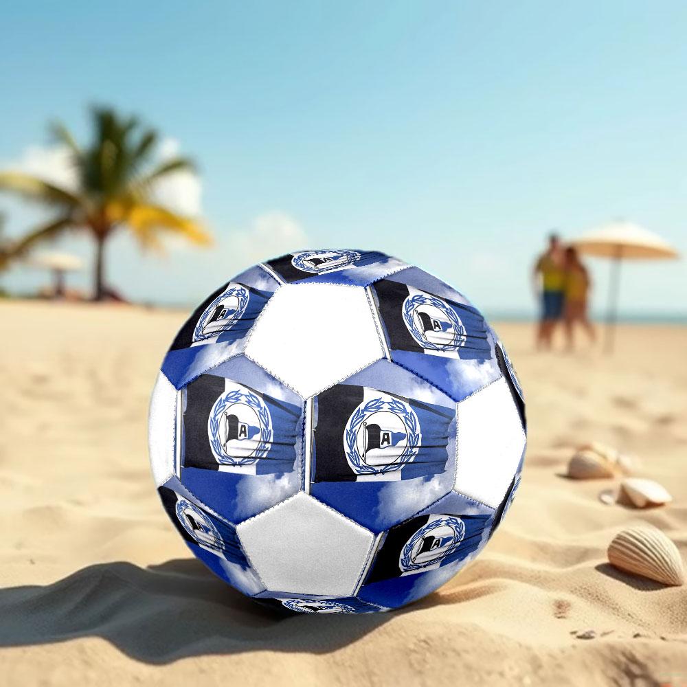 DSC Arminia Bielefeld Size 5 Soccer Ball, Machine-Stitched PVC, Durable & High Bounce, All Ages Fit, Fan Merchandise, Matches & Outdoor Use.