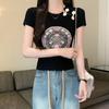 New Chinese Style Chinese Style Folding Round Neck Embroidered Pullover Short-sleeved Women's Summer New Slim Fit and Slim Top