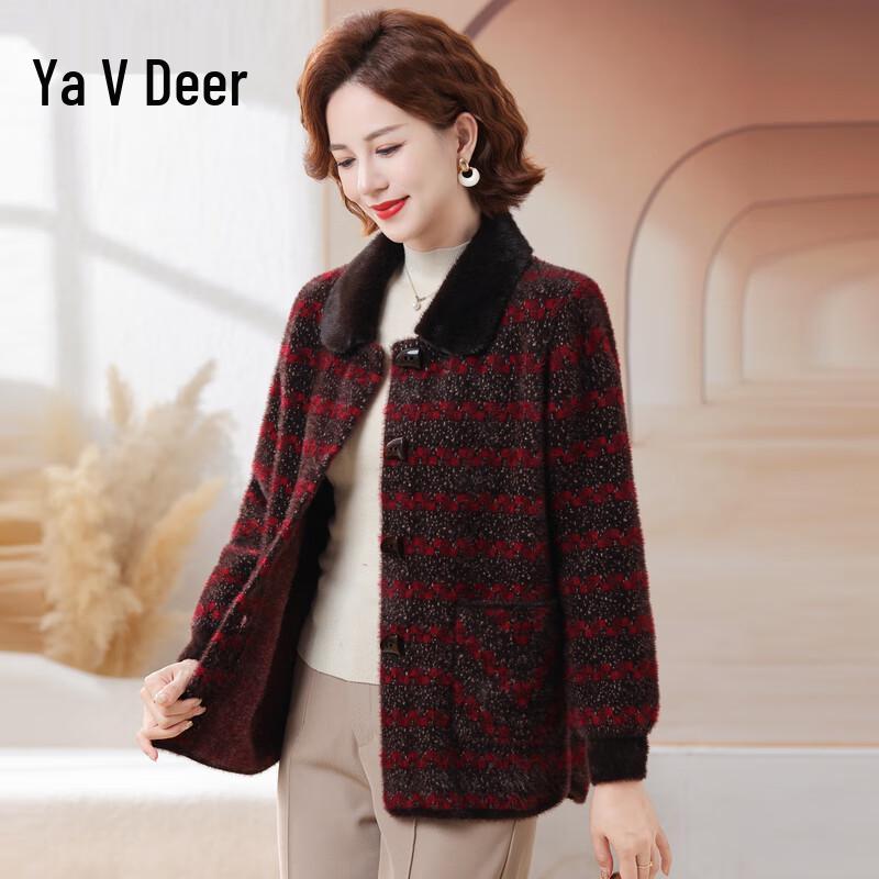

Yalu Women s Short Wool Blend Coat with Faux Mink Collar 2XL