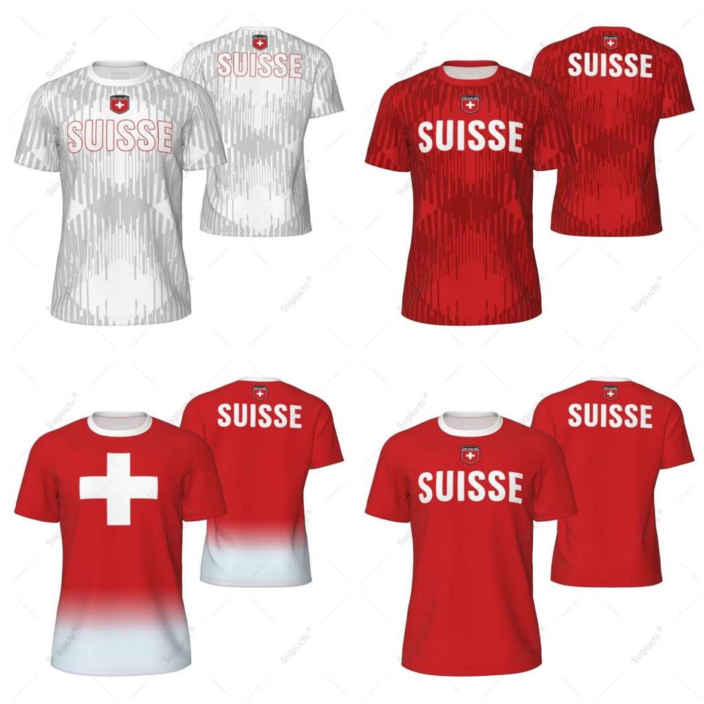 SUISSE Switzerland Swiss Soccer Football Tshirt Print 3D Flag National JERSEY CHEER Training Round Neck Short Sleeve Sport Uniform Unisex Men Women