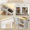 Kitchen Island with Extendable Top, Trolley on Casters, 2 Drawers, 4 Doors, White