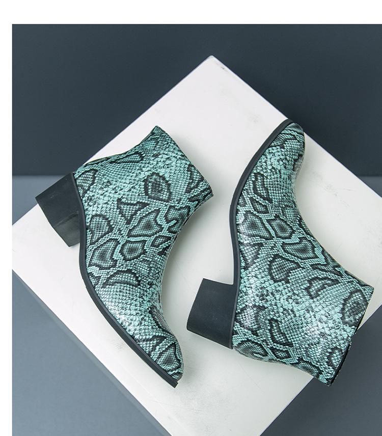 European & American Plus Size Snake Print High-Top Leather Boots - Men's Formal Pointed Toe Style.