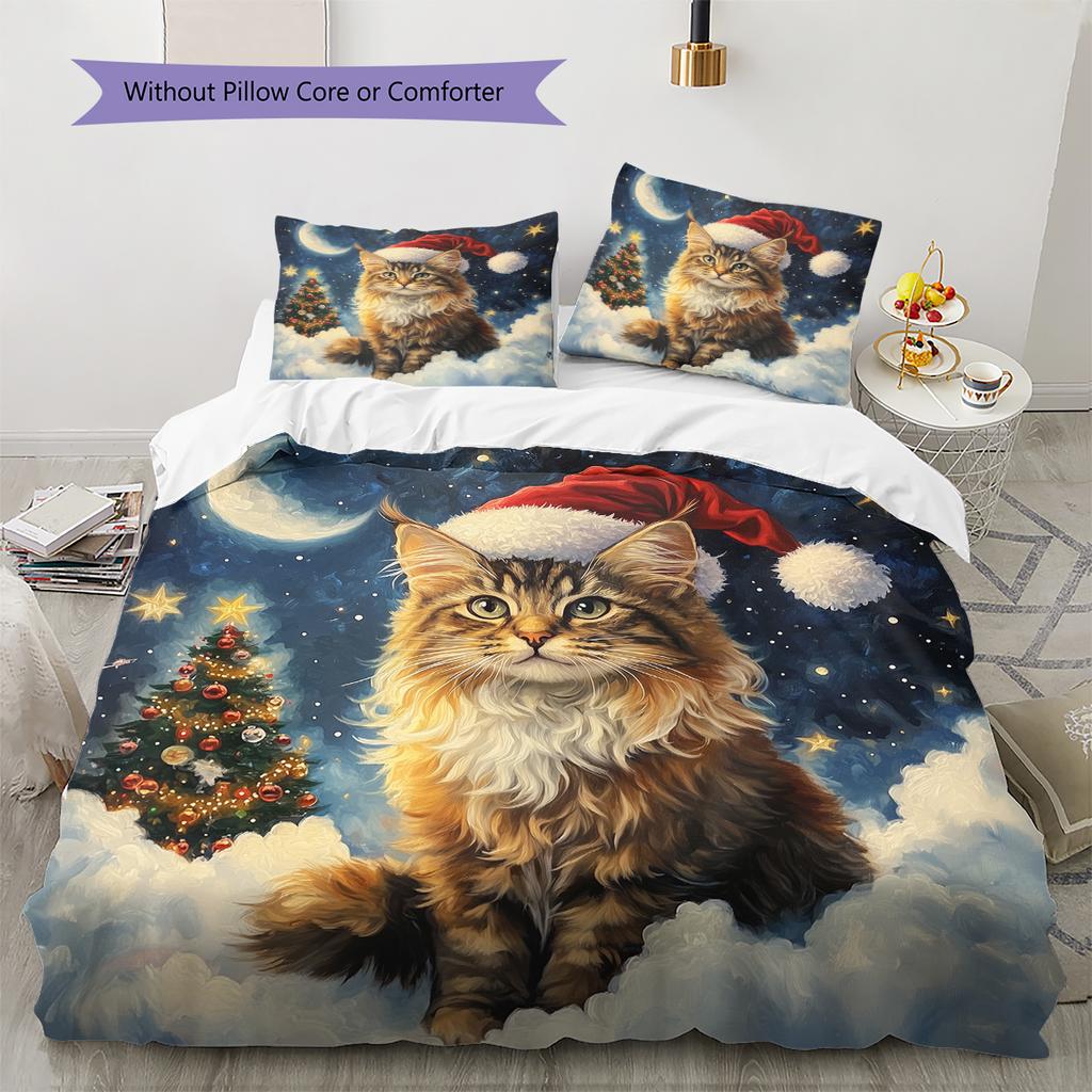 Beautiful Maine Coon Pattern Bedding Home Decoration Birthday Gift (1 * duvet cover + 2 * pillowcase, without core)