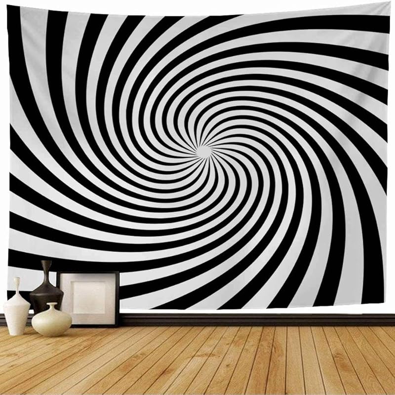 Staromay Tapestry Optical Original Hypnotic Lines Spiral Abstract Geometric Circle Black Curve Pattern Vertigo White Wall Tapestry Cute Tapestry for 60L x 50W