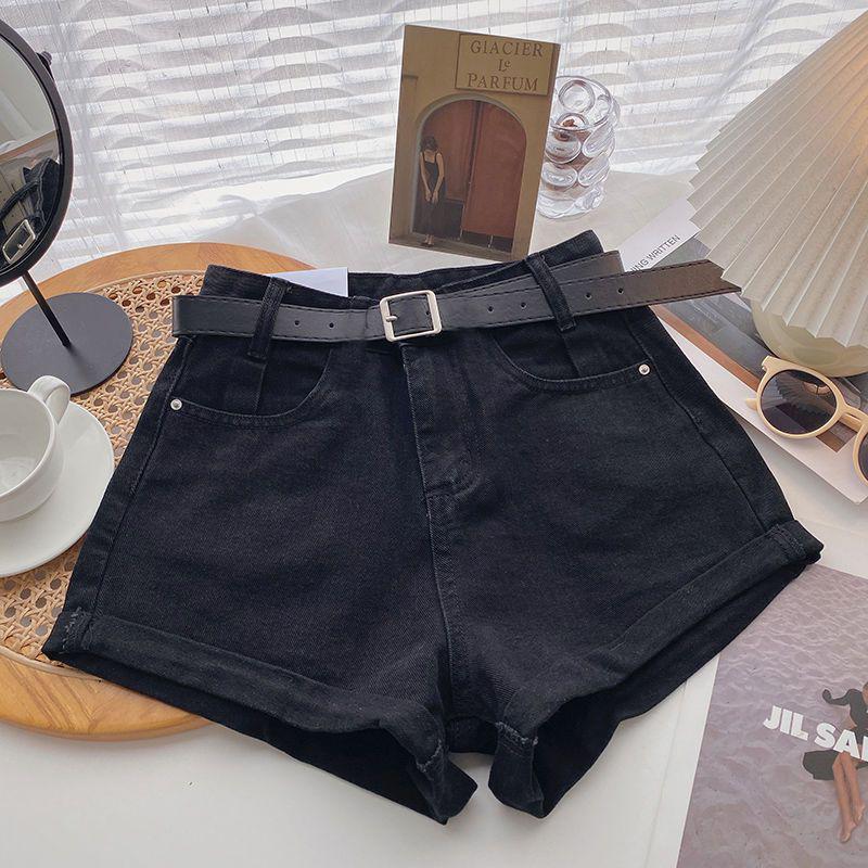 2026 Women's High Waist A-Line Denim Shorts: Slimming, Versatile, Wide Leg, Rolled Hem, Korean Style.
