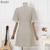 ZANZEA Women Casual Round Neck Short Sleeve Elegant Pleated Dress