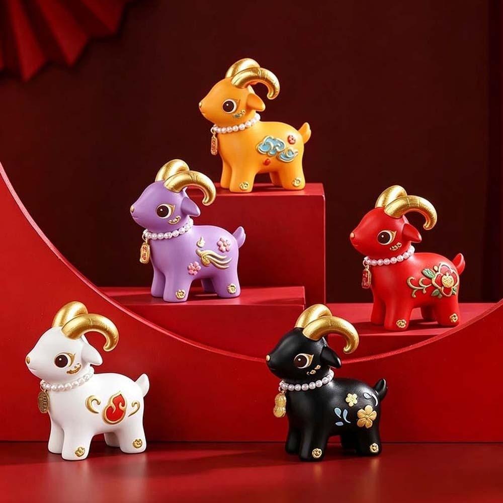 Vibrant Colors Miniature Sheep Figurine Golden Horns Zodiac Animal Statue Culture Collectors