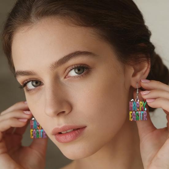1 Par de Pendientes de Gancho Acrílico Plano 2D Coloridos con Colgante de Letra Inglesa Pendientes Colgantes Accesorios de Joyería Ligeros