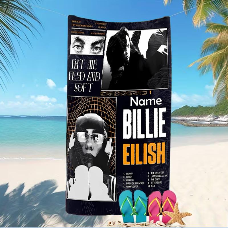 Customizable personalized beach towels Billie Eilish themed designs.Suitable for the beach, yoga, sports;ideal as beach accessories