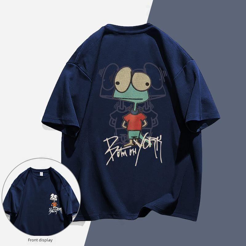

Plus-Size Summer Dopamine Style Gentle Mid-Length Tops T-Shirt for Women, Loose and Simple, Couple s Extra-Large Short-Sleeve Navy blue 3XL [Recommended 72.5-80kg]