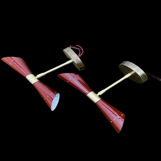 1950er Jahre Mid Century Messing Italienische Diabolo Braun Wandleuchte Leuchte 2 Glühbirnen Paar Wandleuchte Lampe