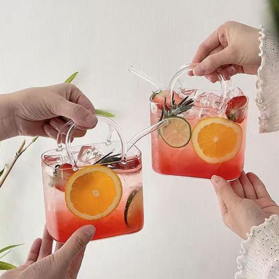 Handbag Shape Cocktail Glass with Straw Wine Juice Glasses Purse Beverage Container Novelty Party Drinkware for Bar Home