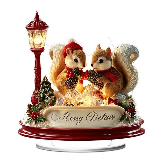 Festlicher Desktop-Schmuck für den Winter Weihnachten Acryl-Ornament, 2D Flaches verschneites Häuschen mit Sockel, Saisonal Detaillierter Druck Nikolaus Schneemann Tisch