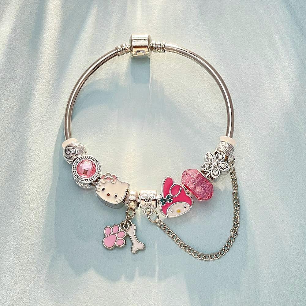 Hello Kitty Rosa Pandora Armband - Niedliches Cartoon-Katzen-Charme-Bügelarmband Schmuck