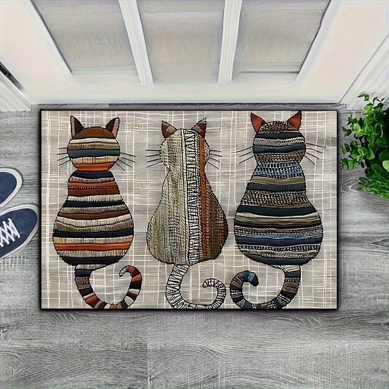 Cute Cats Silhouette Printed Non-Slip Doormat Outdoor Mat Multi-Color Cat Design for Entryway Patio Kitchen Bathroom Home Decor