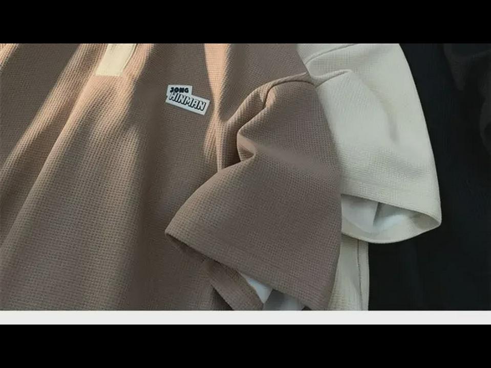 Men's Retro Waffle Polo: Short Sleeve Lapel Shirt for Summer Couples