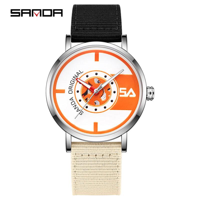 Sanda Nylon Strap Quartz Watch - Simple, Thin, Creative Dial, Waterproof, for Students and Sports