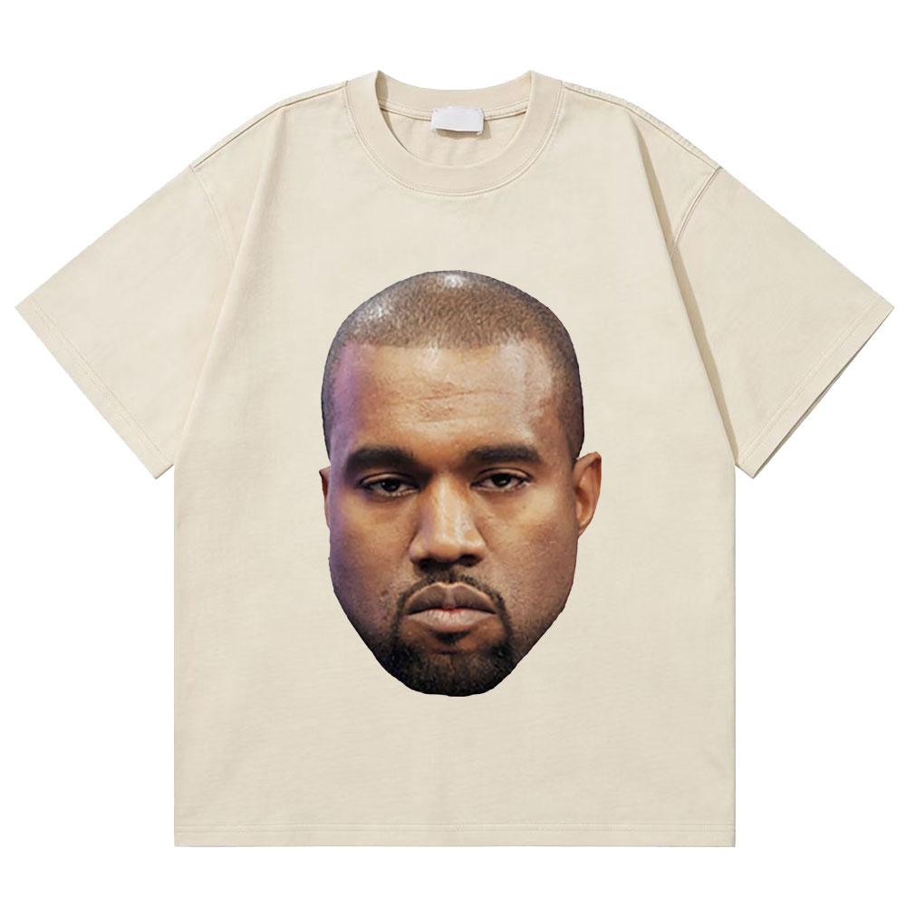 Washed Vintage Rapper Kanye West Expressionless Face Funny Meme T Shirt Men Hip Hop Oversized T-shirt Male Fashion Casual Tshirt