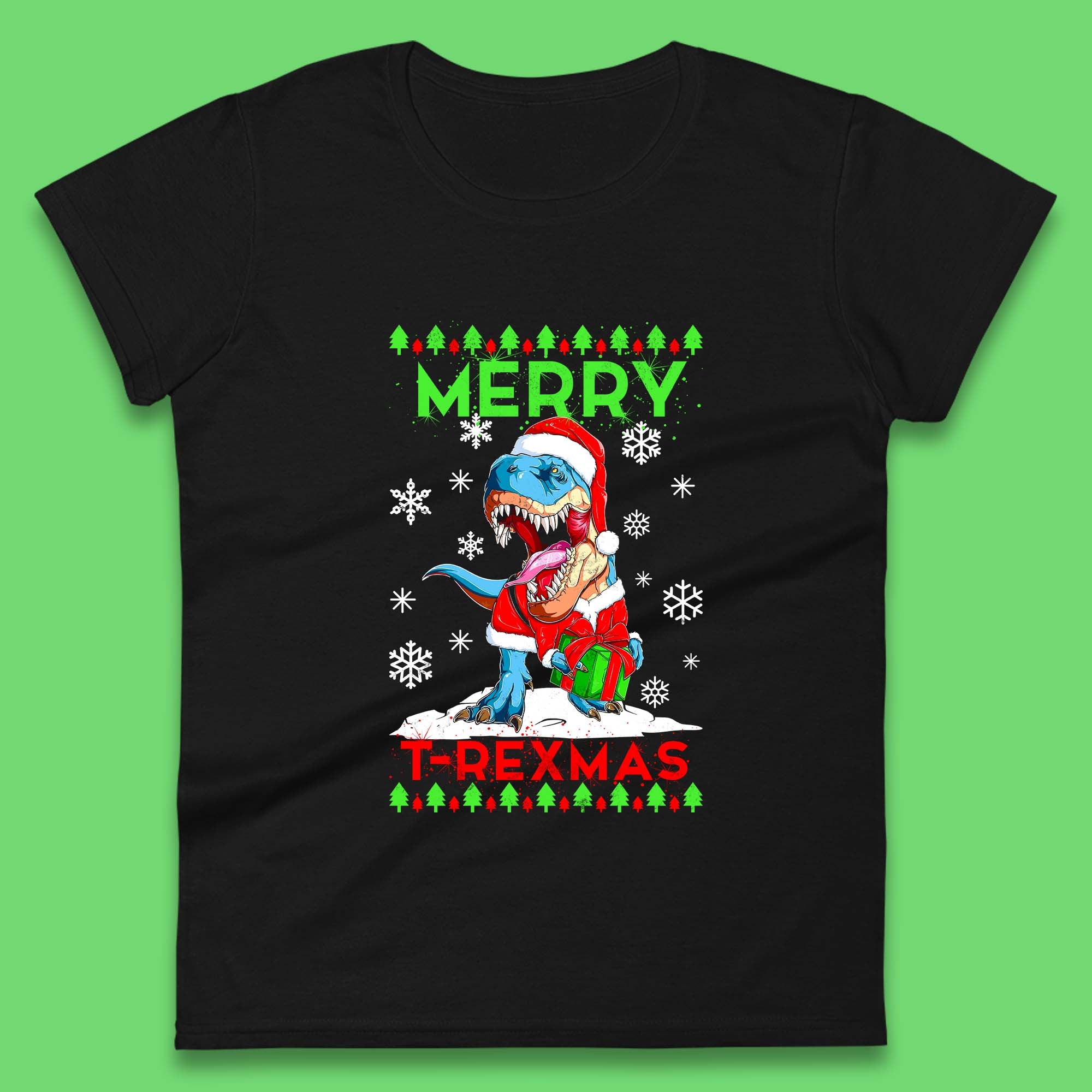 Merry T-Rexmas Christmas Womens T Shirt Mens Tops Tees Unisex Christmas Dinosaur Top S