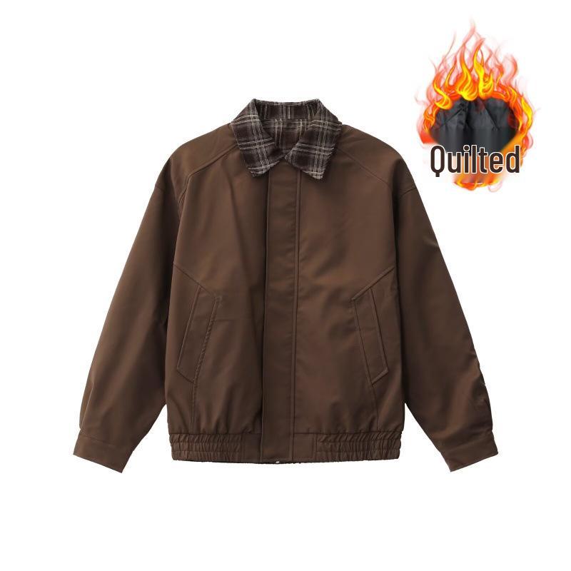 Мужская модная ретро двухкомпонентная хлопковая бейсбольная куртка с пэчворком M коричневый