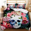 Halloween Skull Comforter Cover Collection Queen Dimension Size Black Gothic Skeleton Paisley Floral Sleep Bedding Collection Polyester Fabric