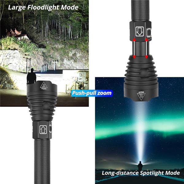 Outdoor Waterproof Led Flashlight Powerful Rechargeable Flashlight 26650 Bright Light Lamp Camping Hand Light USB Flash Lamp